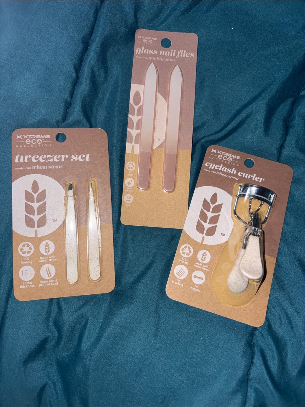 Xtreme Eco Beige Glass Nail Files, Tweezers & Eyelash Curler Set - Beige